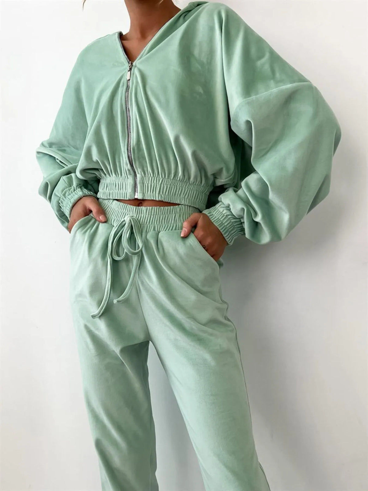 Zip Up Long Sleeve Top and Pants Set