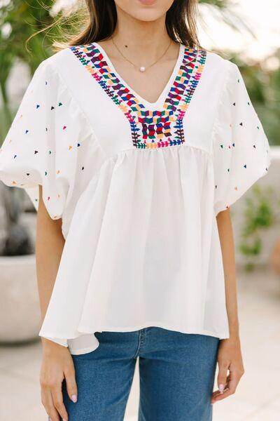 Printed V-Neck Puff Sleeve Top for Effortless Style