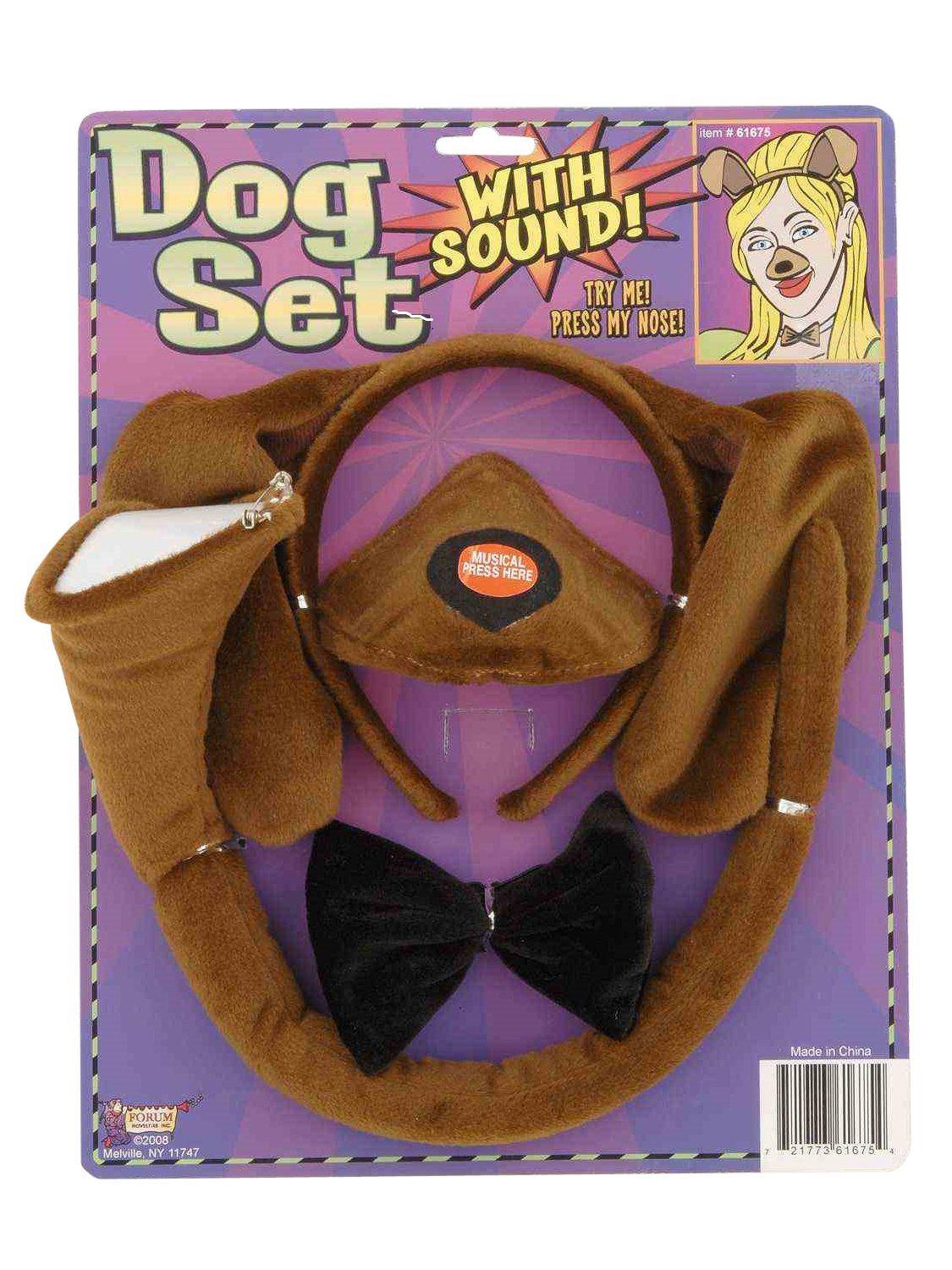Brown Dog Headband and Nose Ears Bow Tie Set with Sound