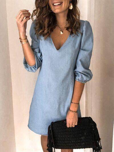 Full Size V-Neck Half Sleeve Dress for Everyday Wear