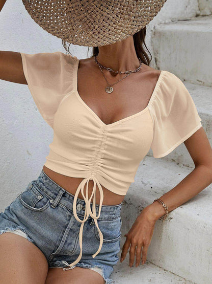 Drawstring Short Sleeve Crop Top for Stylish Summer Wear