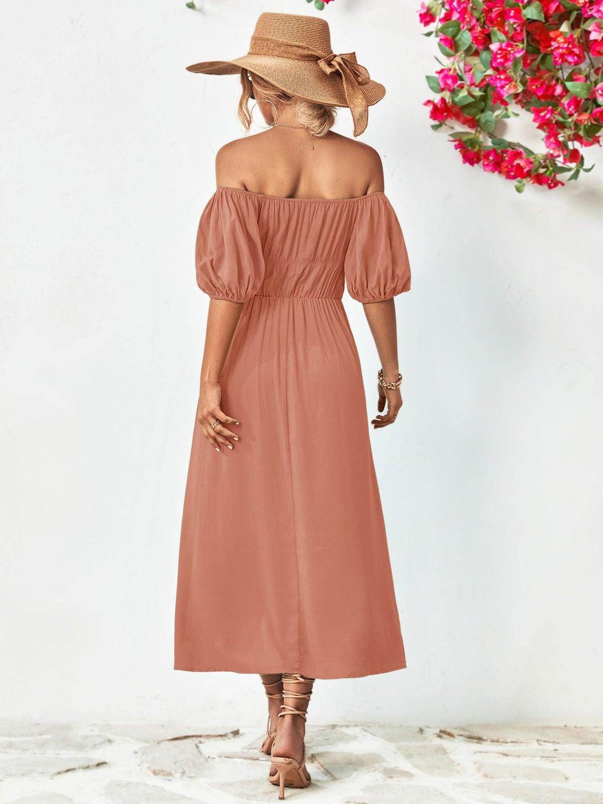 Off-Shoulder Balloon Sleeve Midi Dress for Chic Style