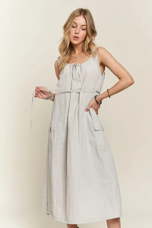 New Summer Drawstring Slit Back Cargo Dress For Women – Stylish, Practical, Modern, Trendy, Perfect for Casual Outings