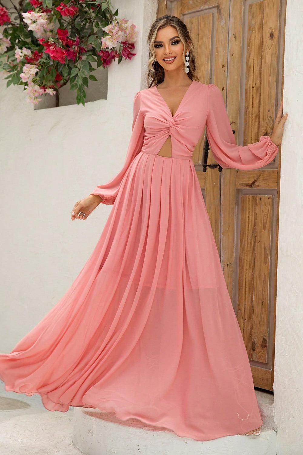Twist Front Cutout Long Sleeve Dress for Elegant Style