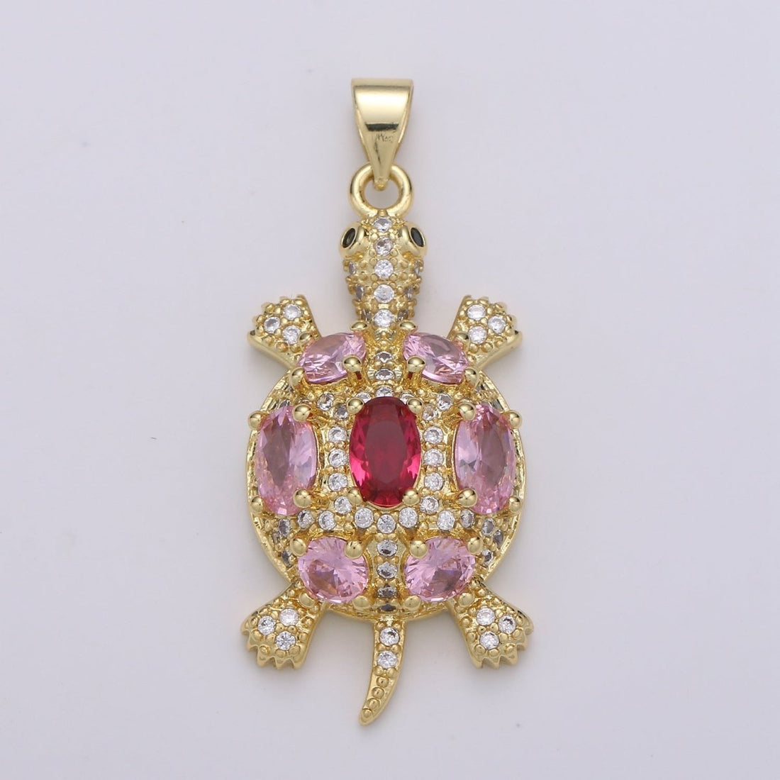 37x16mm Wholesale 24K Gold Plated Turtle Pendant with Pink and Red Rhinestone Crystals, Pendant for Necklace Bracelet Anklet Making J-221