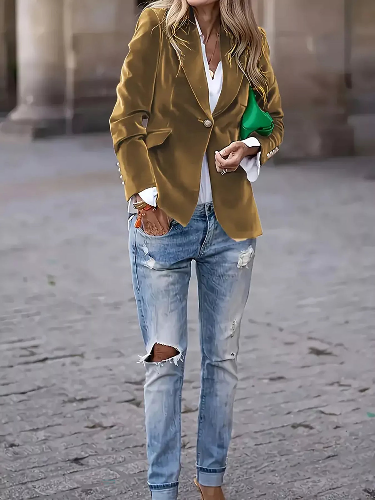 One Button Long Sleeve Blazer