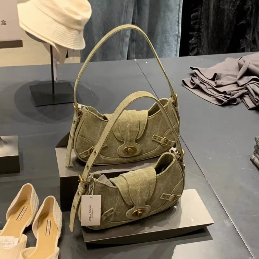 Vintage Army Green Splicing Armpit Bag – Stylish Small Shoulder Purse, Versatile Spring Spice Girl Bag &amp; Handbag  hobo