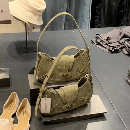 Vintage Army Green Splicing Armpit Bag – Stylish Small Shoulder Purse, Versatile Spring Spice Girl Bag &amp; Handbag  hobo