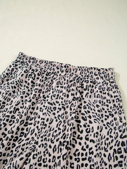 Leopard Print Cap Sleeve Top and Shorts Summer Set