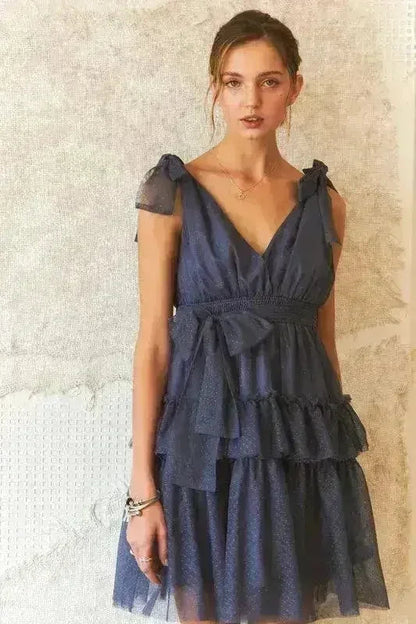 Polka Dot Mesh Dress – Playful Tie Shoulder &amp; Smocked Detail