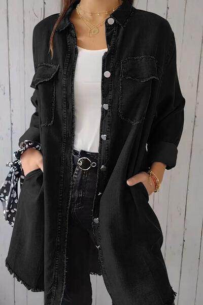 Full Size Pocketed Button Up Long Sleeve Denim Jacket Sale