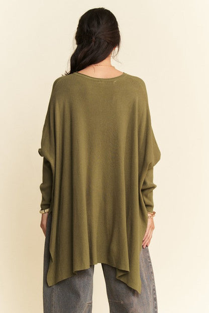 Back To School Sweater - Davi &amp; Dani High-Low Side Slit Batwing Sleeve Top