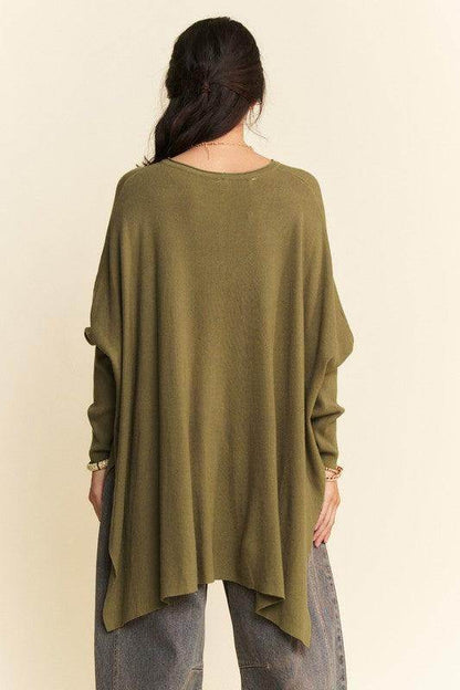 Davi &amp; Dani High-Low Side Slit Batwing Sleeve Top Style
