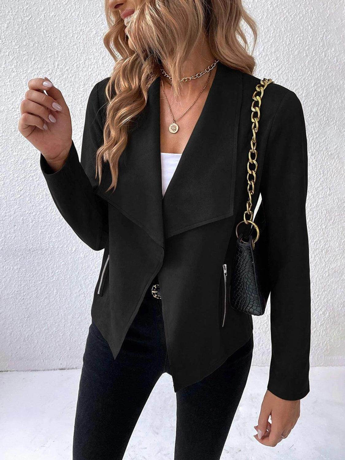 Collared Neck Long Sleeve Jacket for Everyday Wear