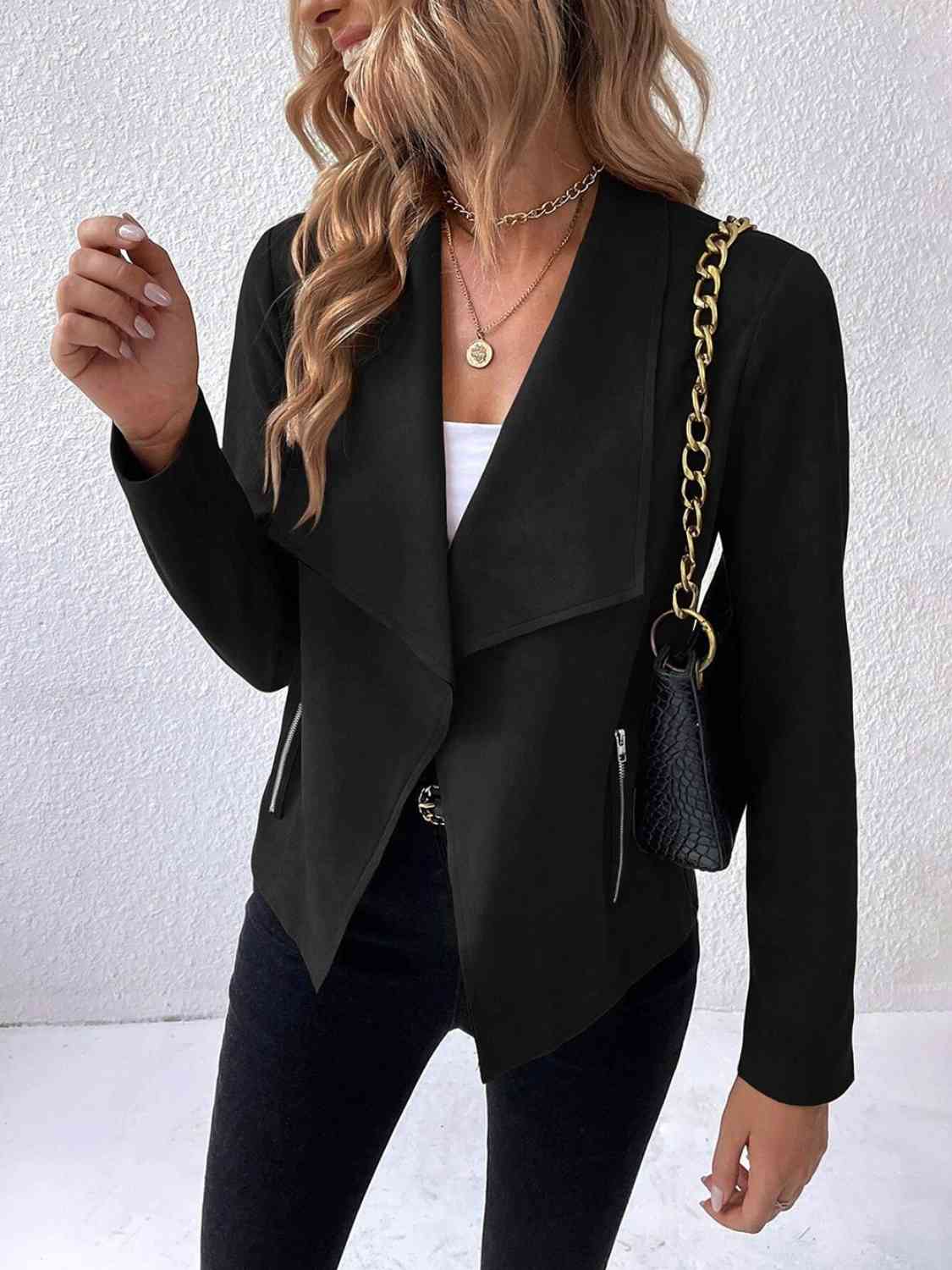 Classic Minimalist Collared Long Sleeve Jacket for Women – Minimalist &amp; Lightweight Everyday Outerwear