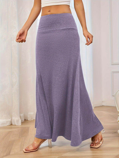 Solid Elastic Waist Maxi Skirt for Comfortable Everyday Wear