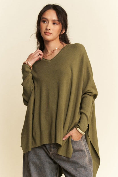 Back To School Sweater - Davi &amp; Dani High-Low Side Slit Batwing Sleeve Top