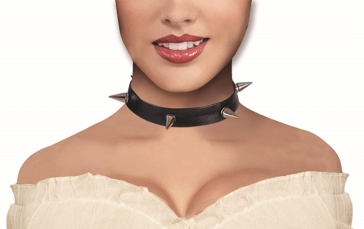 Black Spiked Choker Collar Necklace Costume Accessory