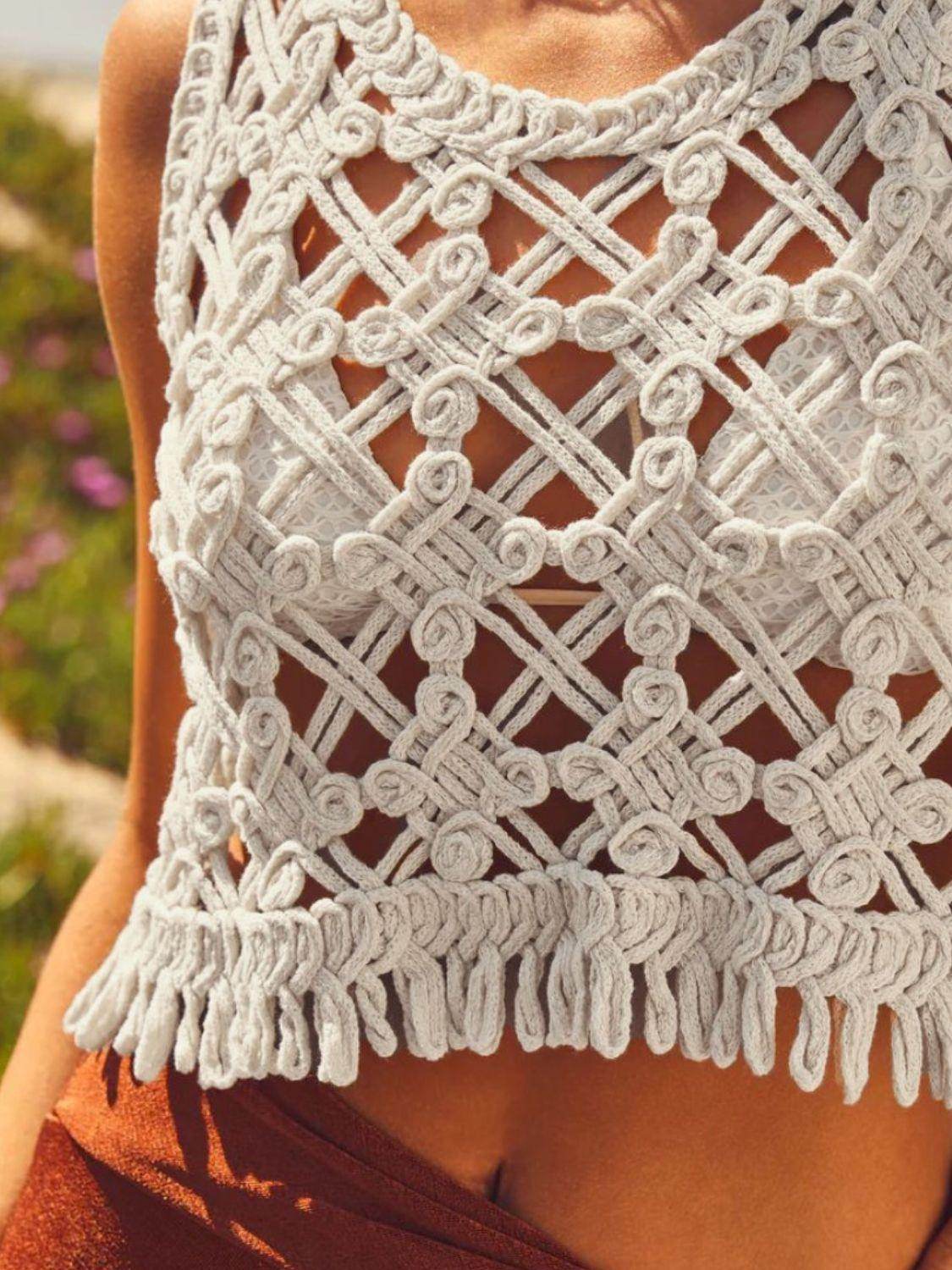 Cutout Round Neck Tank with Sheer Design for Women