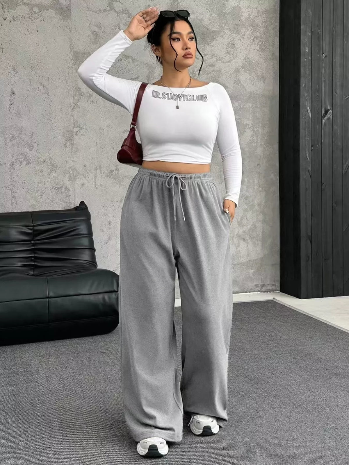 Full Size Drawstring Wide Leg Pants Plus Size