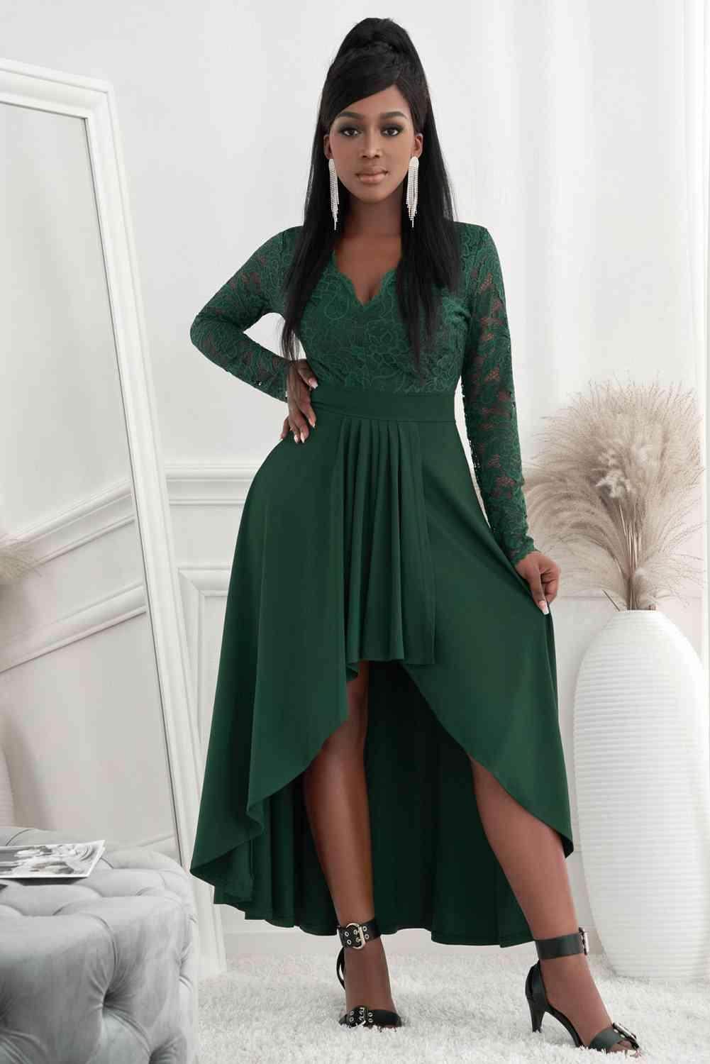 Lace High-Low V-Neck Dress for Elegant Evening Wear