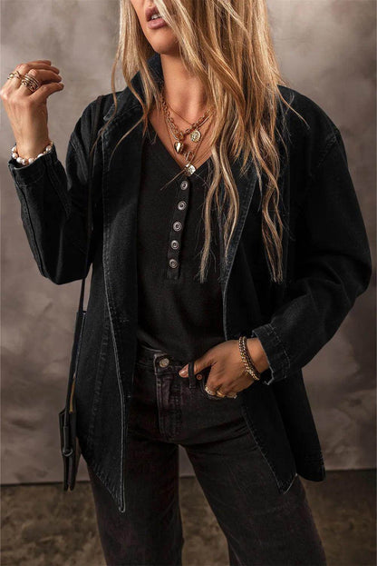 Pocketed Long Sleeve Denim Jacket for Women Stylish Fit