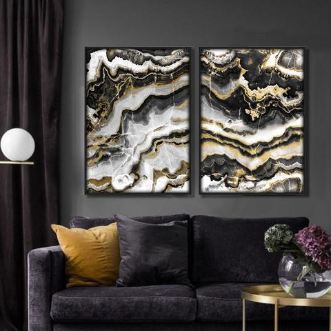 Canvas Wall Art, Abstract Black &amp; Gold Marble Pictures