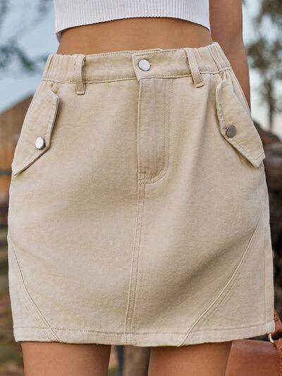 Stylish Pocketed Buttoned Mini Denim Skirt for Women
