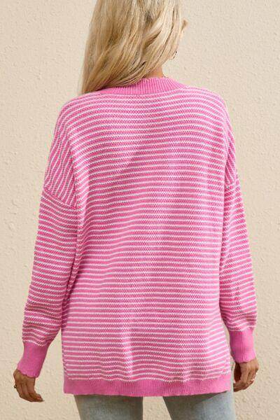 Striped V-Neck Dropped Shoulder Sweater for Women