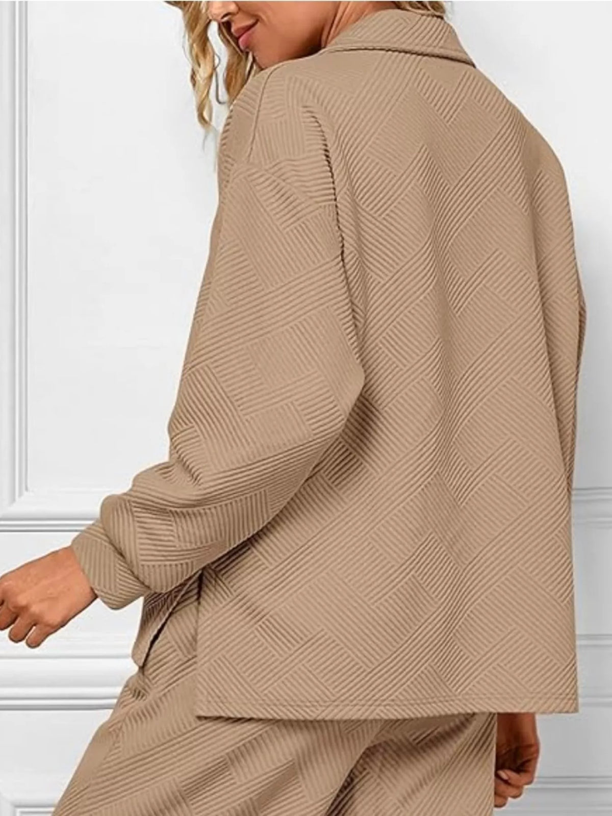 Side Slit Textured Top and Drawstring Pants Set