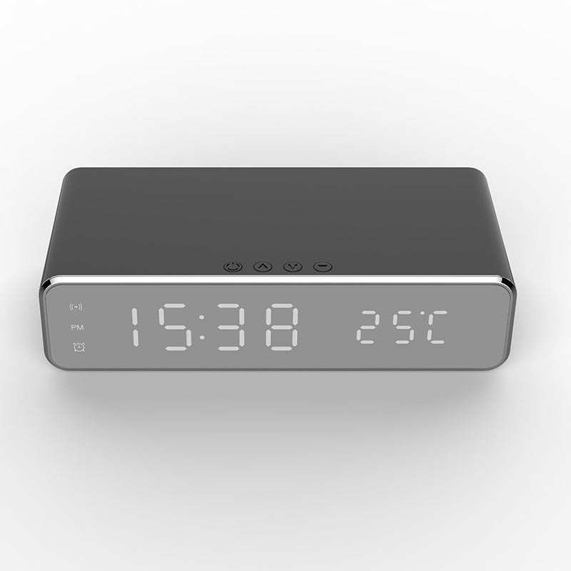 LED Alarm Clock Wireless Charger Thermometer Mirror Clock