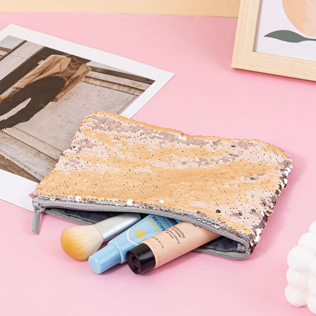 Mermaid sequined pencil case, two-color stationery storage bag, portable cosmetics change purse, small purse