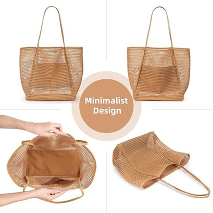 Large Capacity Ladies Beach Bag - Hollow Mesh Tote for Outdoor Travel &amp; Storage