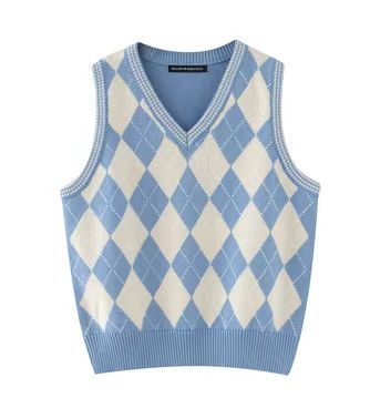 Retro Preppy Style Versatile Diamond-Check BM Knitted Vest