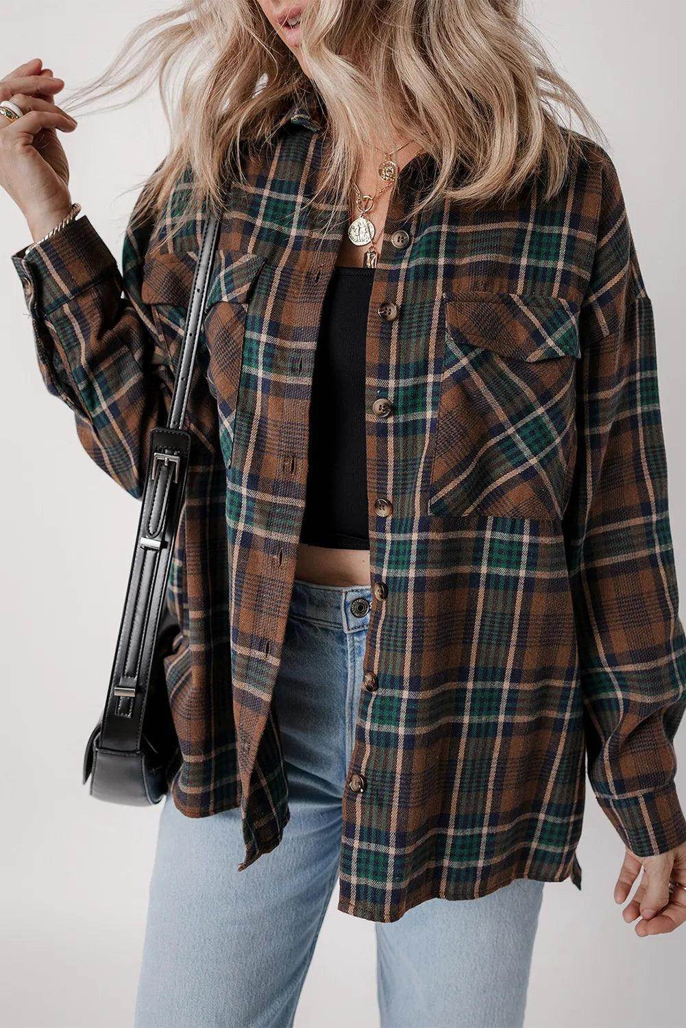 Plaid Button Up Long Sleeve Jacket for Women Stylish Fit