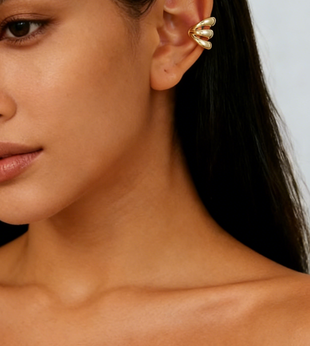 C-Shaped Hoop Ear Cuffs with Spiral &amp; Teardrop Design