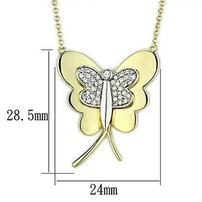 3W459 - Gold+Rhodium Brass Necklace with AAA Grade CZ  in Clear