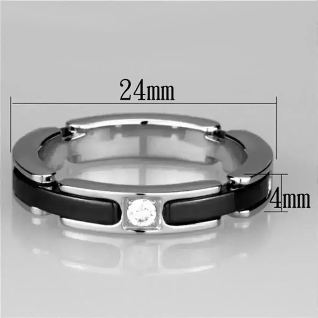 3W962 Stainless Steel &amp; Ceramic Ring – Sleek Modern Contrast
