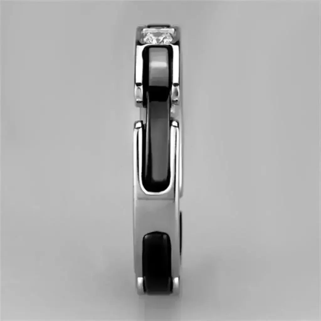 3W962 Stainless Steel &amp; Ceramic Ring – Sleek Modern Contrast