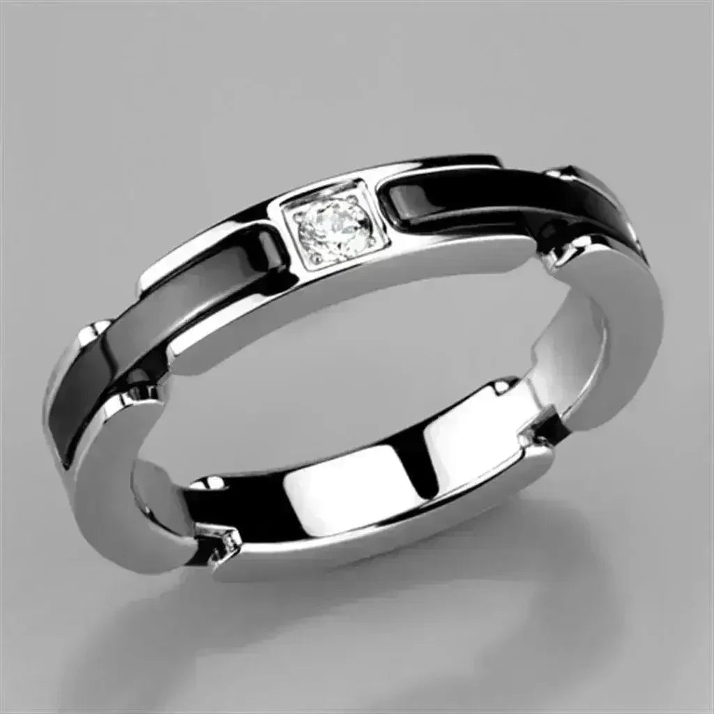 3W962 Stainless Steel &amp; Ceramic Ring – Sleek Modern Contrast