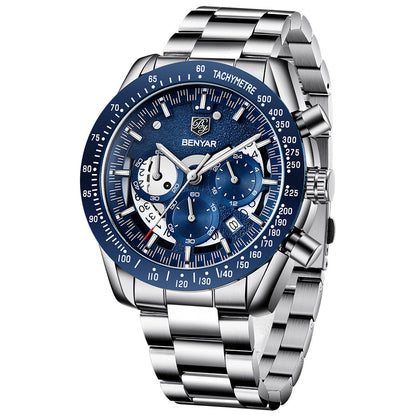 New Men Luxury Watches Leather Strap Waterproof Sport Quartz Chronograph Military Watch Men Clock