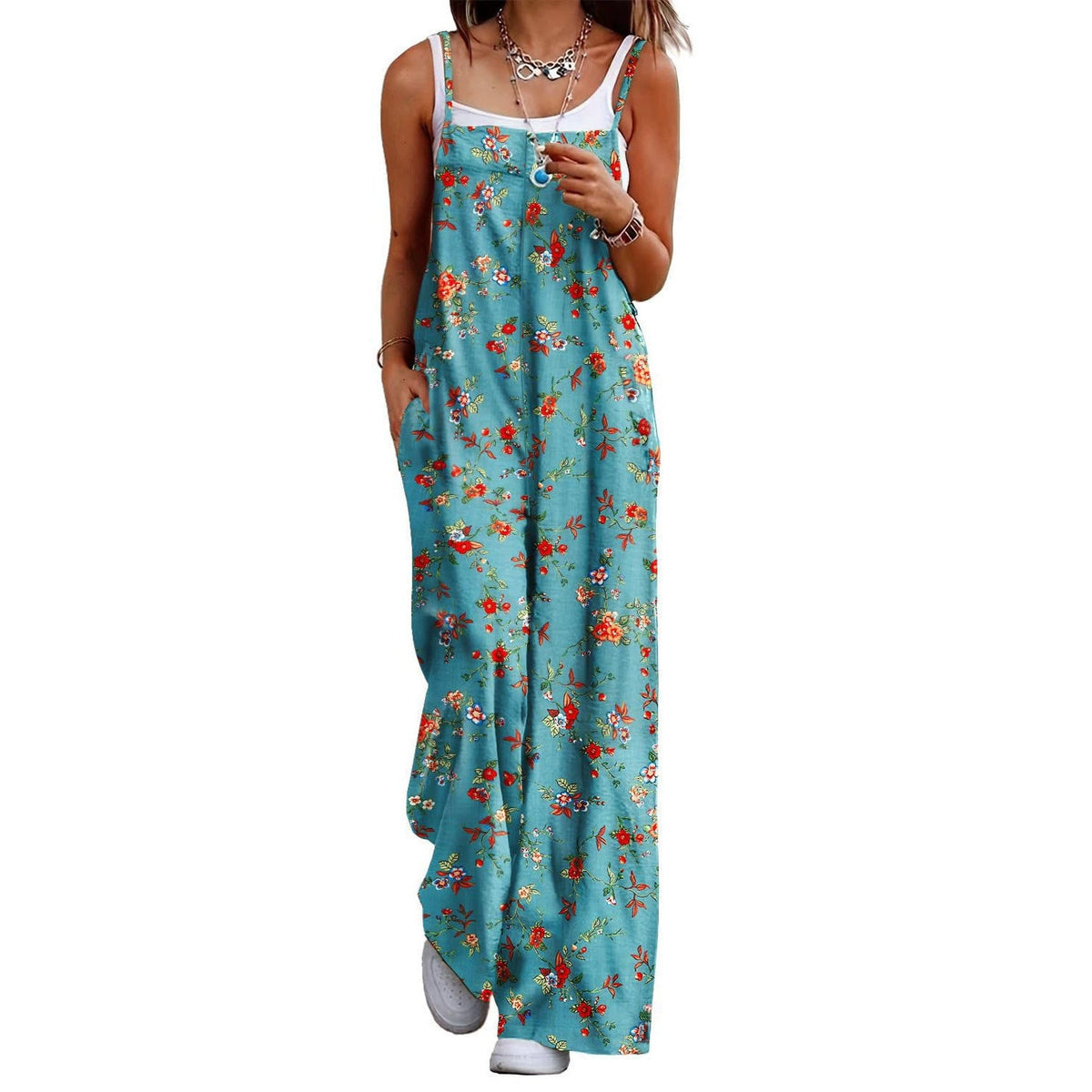 2026 European And American New Summer American Style Sexy Girl Adjustable Shoulder Strap Printed Leisure Halter Floral Jumpsuit