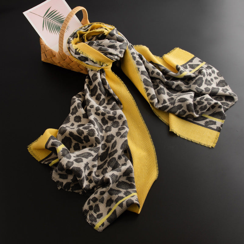 Leopard Print Artificial Cashmere Scarf Women&