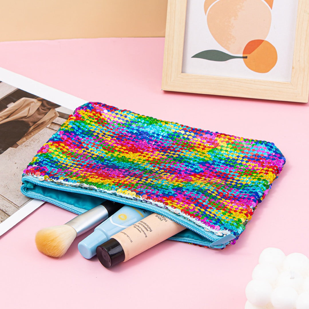 Mermaid sequined pencil case, two-color stationery storage bag, portable cosmetics change purse, small purse