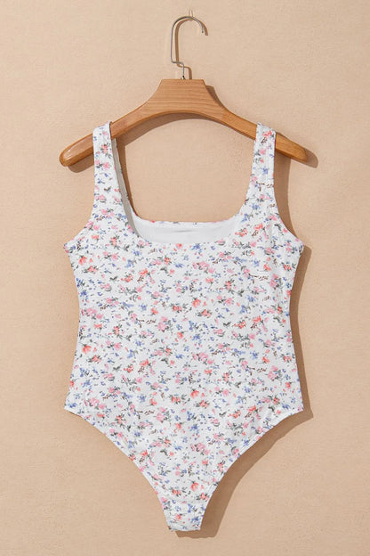 Floral Textured Square Neck Sleeveless Bodysuit
