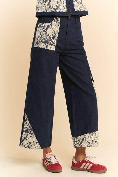 Davi &amp; Dani Lace Applique Wide Leg Jeans for Women