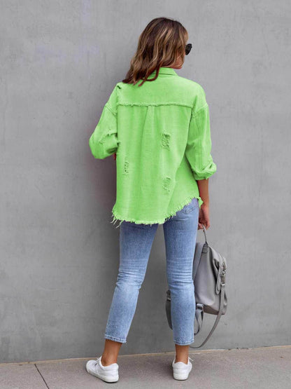 Distressed Drop Shoulder Denim Jacket for Casual Style