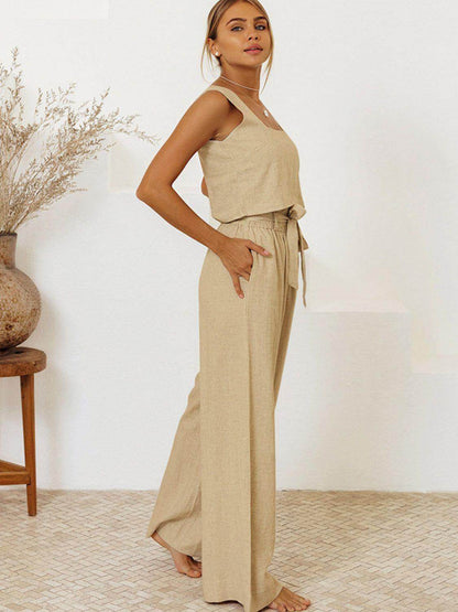 Square Neck Sleeveless Top and Pants Set for Women