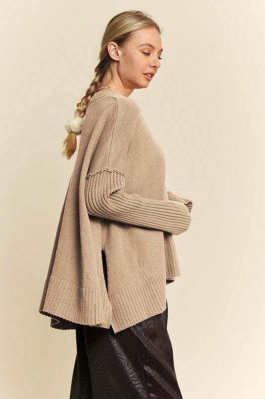 Davi &amp; Dani Ribbed Side Slit V-Neck Sweater for Women