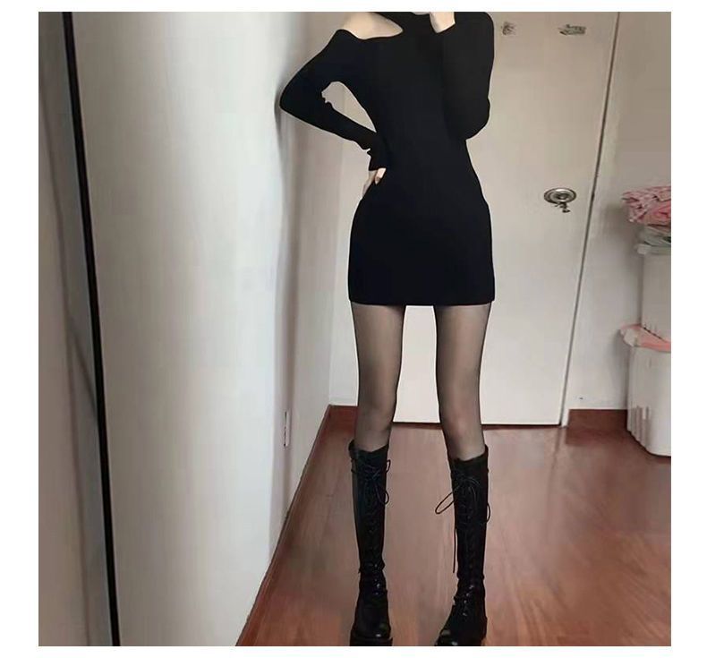 Bodycon Sheath Dress With Off The Shoulder Knit Design